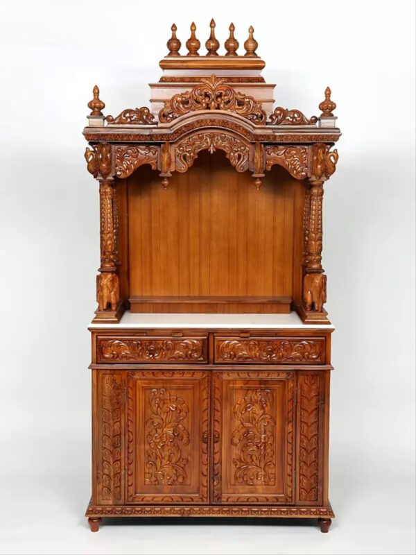 Large pooja mandir with drawers, designer hand-carved wooden temple for home