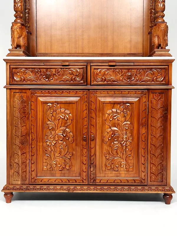 Large pooja mandir with drawers, designer hand-carved wooden temple for home