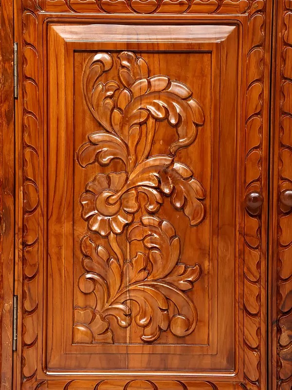 Large pooja mandir with drawers, designer hand-carved wooden temple for home