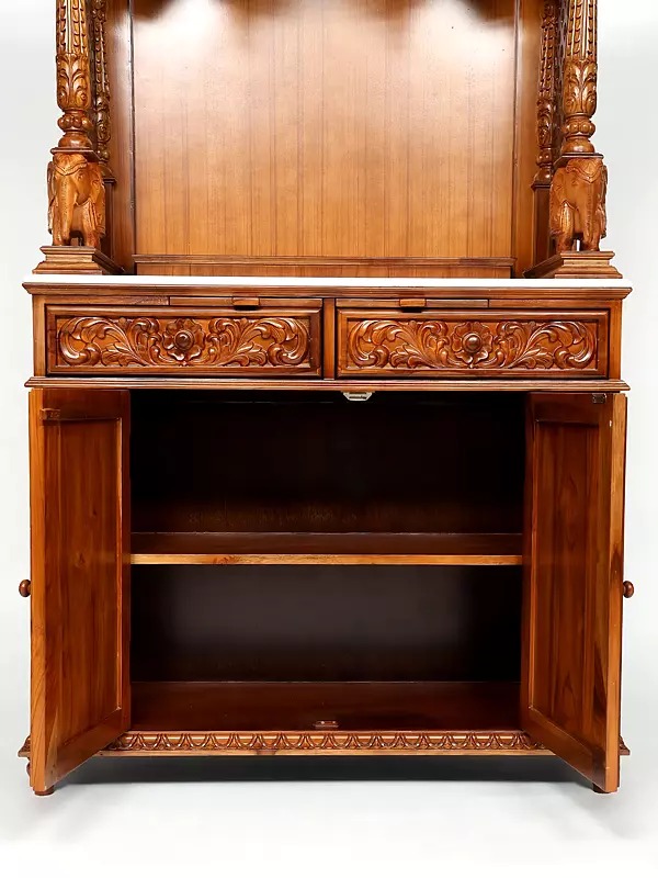 Large pooja mandir with drawers, designer hand-carved wooden temple for home