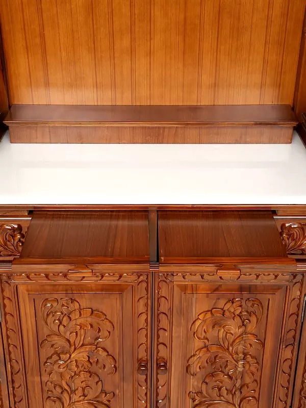 Large pooja mandir with drawers, designer hand-carved wooden temple for home