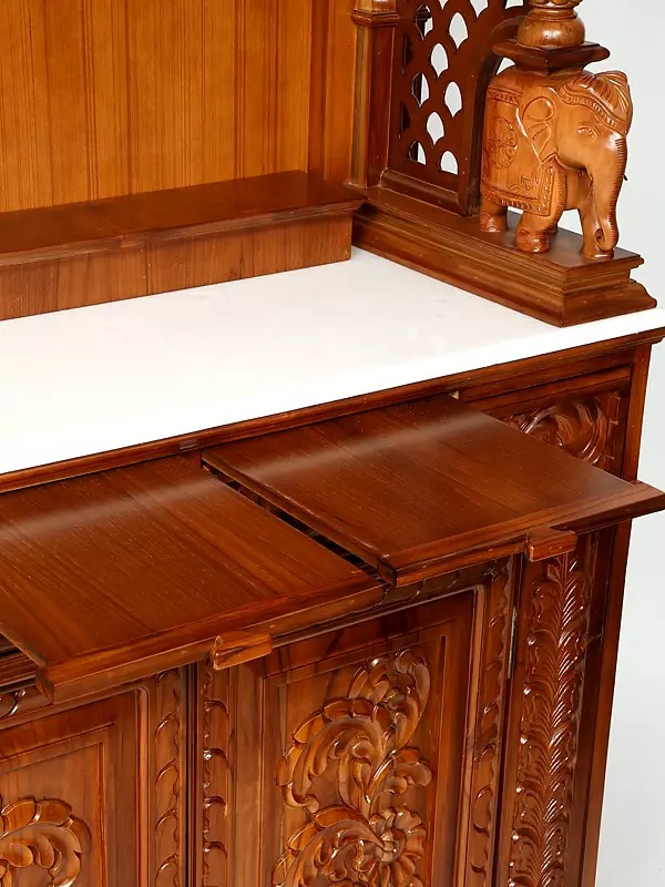 Large pooja mandir with drawers, designer hand-carved wooden temple for home
