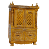 Small traditional wooden mandir in teak wood with natural finish for home worship