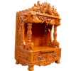 Small teak wood home temple with glossy finish, wall-mountable wooden mandir for compact spaces