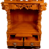 Small teak wood home temple with glossy finish, wall-mountable wooden mandir for compact spaces
