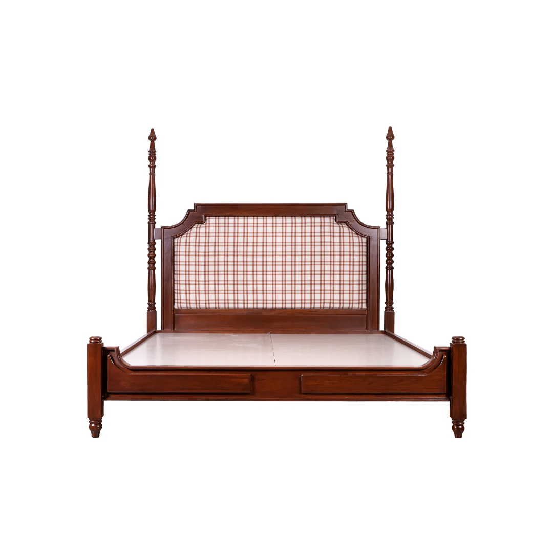 2 Poster Teakwood Bed in Black & Brown Finish – Wooden Bed Frame Without Mattress”