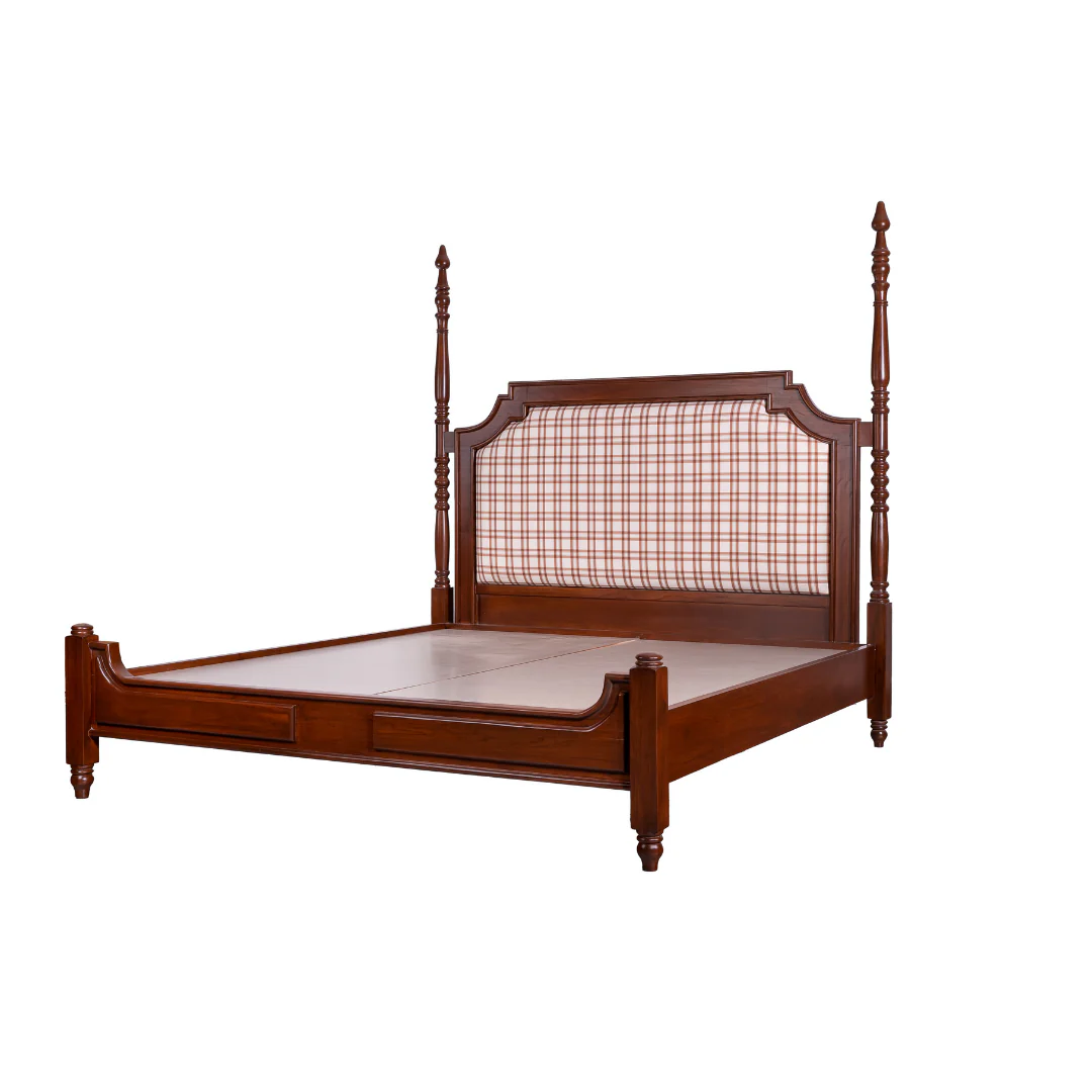 2 Poster Teakwood Bed in Black & Brown Finish – Wooden Bed Frame Without Mattress”