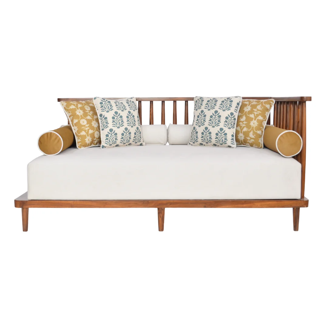 day bed soft cushion and bolster pillows, modern wooden diwan sofa