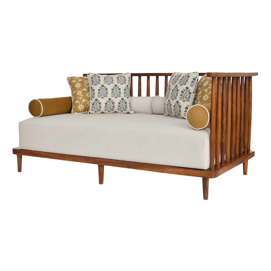 day bed soft cushion and bolster pillows, modern wooden diwan sofa