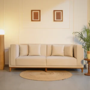 lounge sofa Beige upholstered teak wood in 2-seater, 3-seater, and 4-seater options