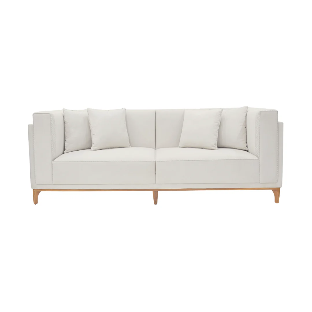 lounge sofa Beige upholstered teak wood in 2-seater, 3-seater, and 4-seater options