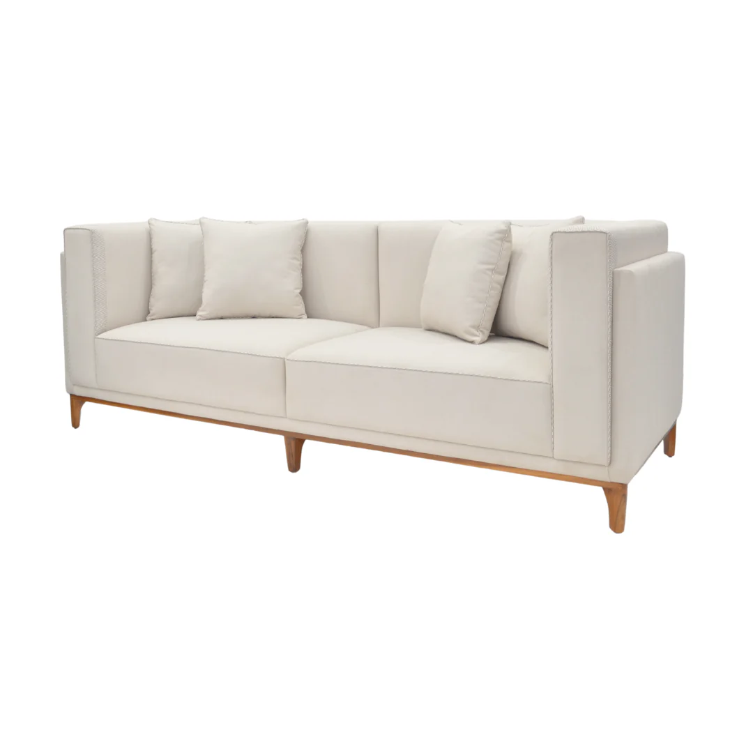 lounge sofa Beige upholstered teak wood in 2-seater, 3-seater, and 4-seater options
