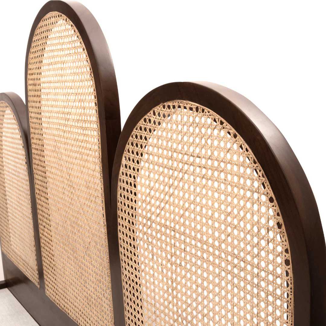 Bed with Rattan Headboard – Wooden Bed Frame Without Mattress”