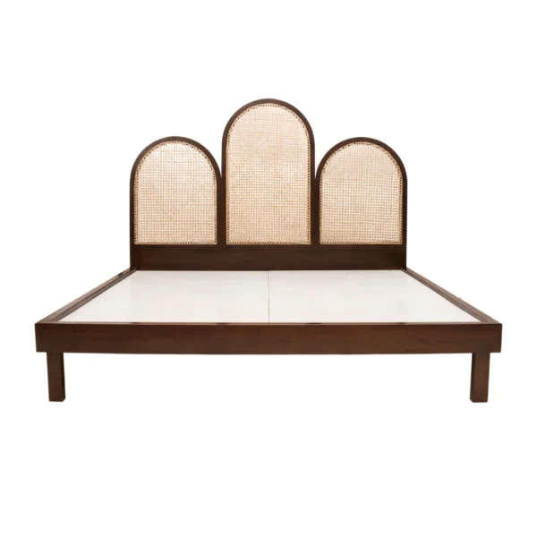 Bed with Rattan Headboard – Wooden Bed Frame Without Mattress”