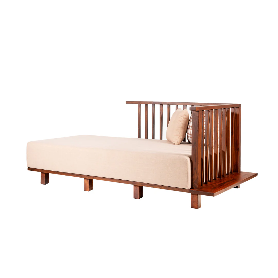 day bed sofa for living room with beige cushion and pillows, modern wooden diwan day bed sofa for living room with beige cushion and pillows, modern wooden diwan
