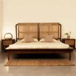 Rattan Bed – Teak Wood King & Queen Size with Natural Cane