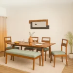 Dining Table Set Brown Finish with 4 chairs and 1 bench