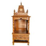 Wooden Mandir in Natural Brown Finish – Compact Temple