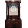 Wooden mandir with LED light in dark brown polish – teak wood temple with four drawers and Om design.