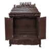 Wooden mandir in dark brown finish with two doors – teak wood temple for home pooja room.