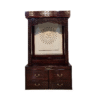 Wooden mandir with LED light in dark brown polish – teak wood temple with four drawers and Om design.