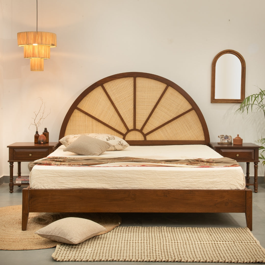 Buy Rattan Cane Bed made from teak wood & cane. Elegant brown finish, available in king & queen sizes. Perfect blend of style & comfort.