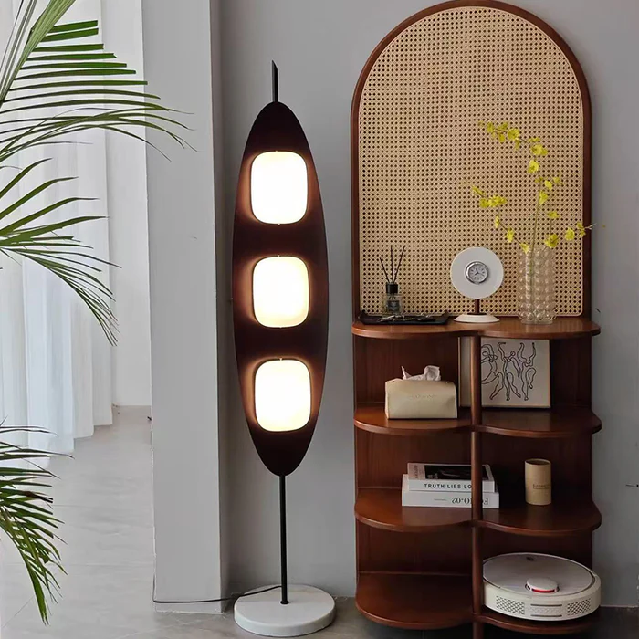 Wooden and Cane Weaving Room Partition for Living Room in teak wood with 2 or 4 shelves, available in natural and black finish.