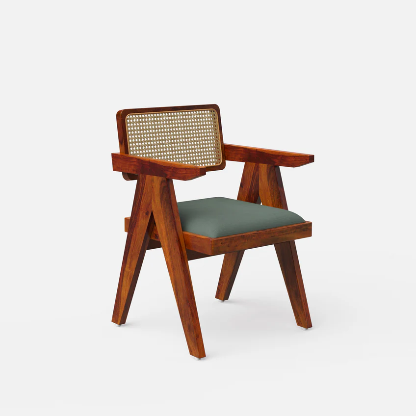 Round teak wood dining table set with cane-back chairs in brown finish, available for 2, 4, and 6 seating options.