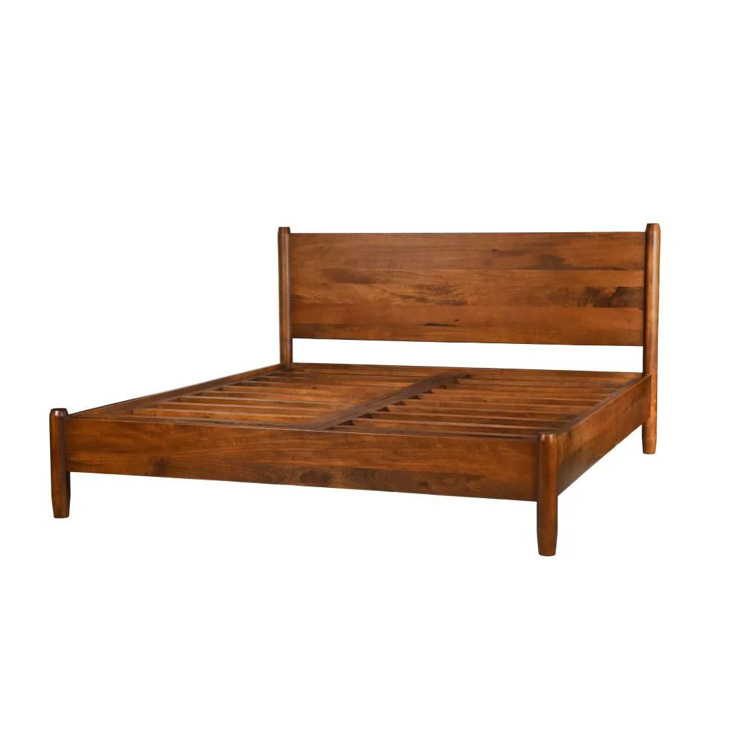 Wooden bed frame made of solid mango wood in natural finish with 42-inch headboard | Queen and King size wooden bed frame for bedroom décor Wooden bed frame made of solid mango wood in natural finish with 42-inch headboard | Queen and King size wooden bed frame for bedroom décor