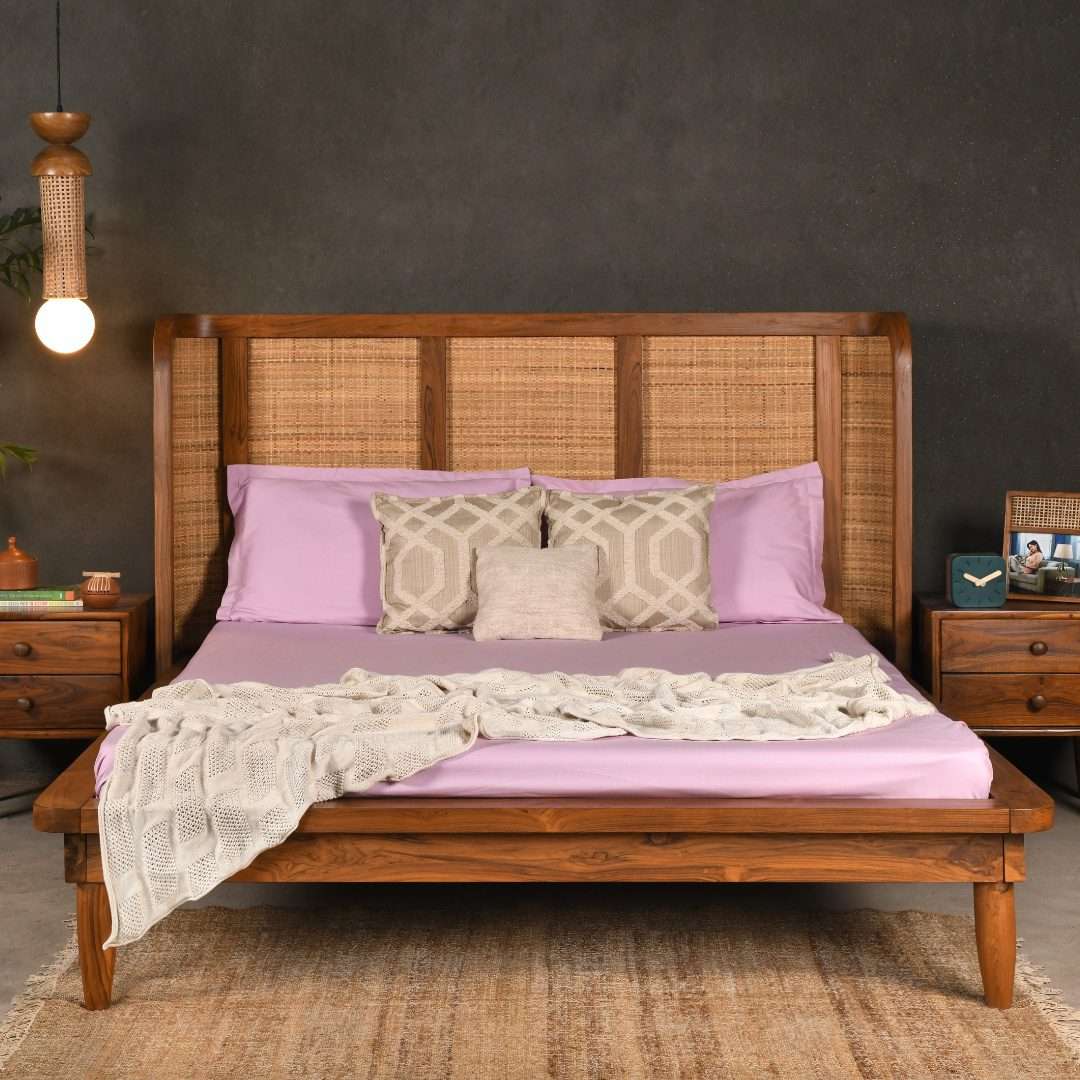 Buy Rattan Cane Bed made from teak wood & cane. Elegant brown finish, available in king & queen sizes. Perfect blend of style & comfort.