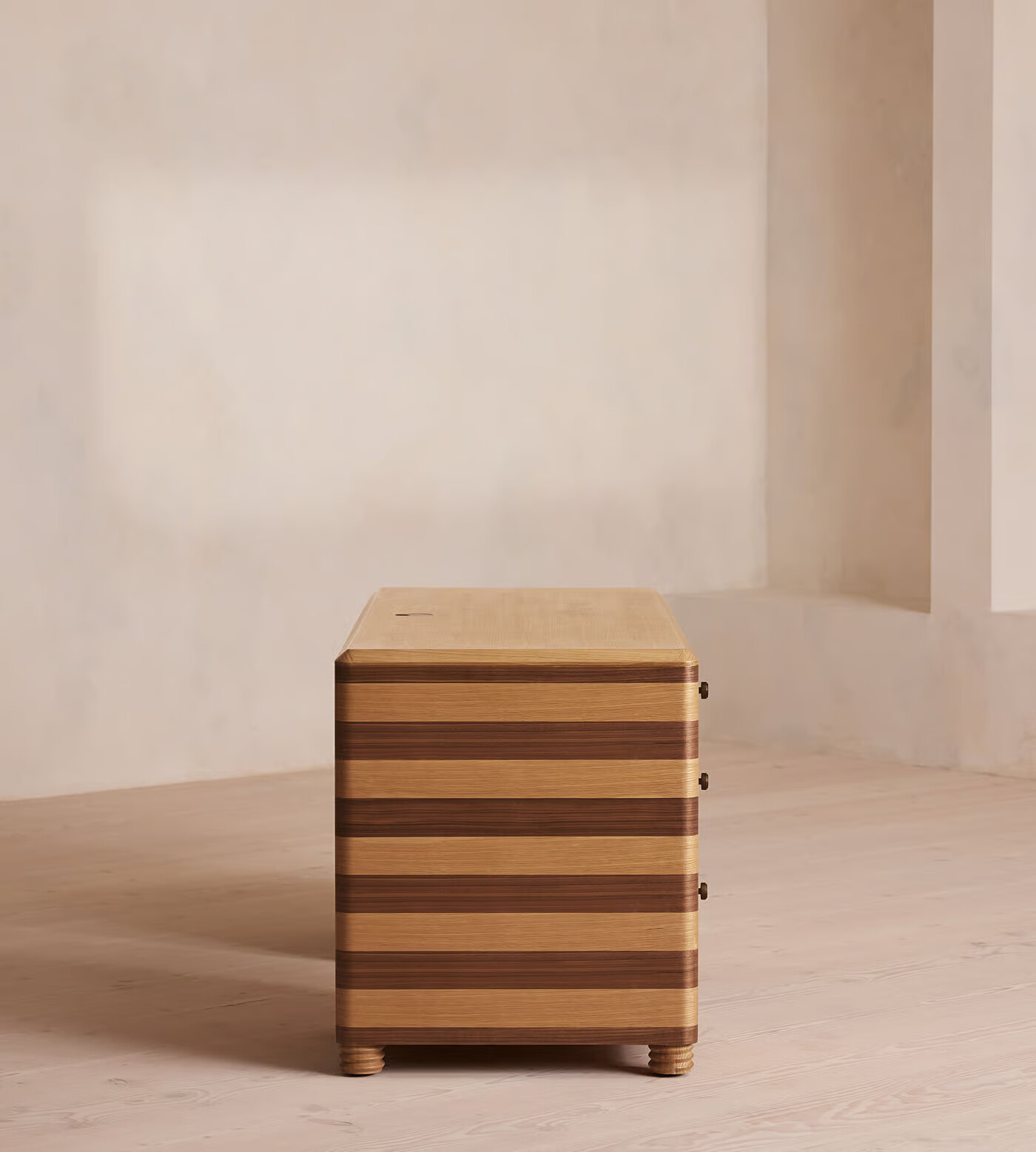 Wooden study desk with drawers in natural teak and brown finish