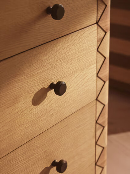 Wooden study desk with drawers in natural teak and brown finish