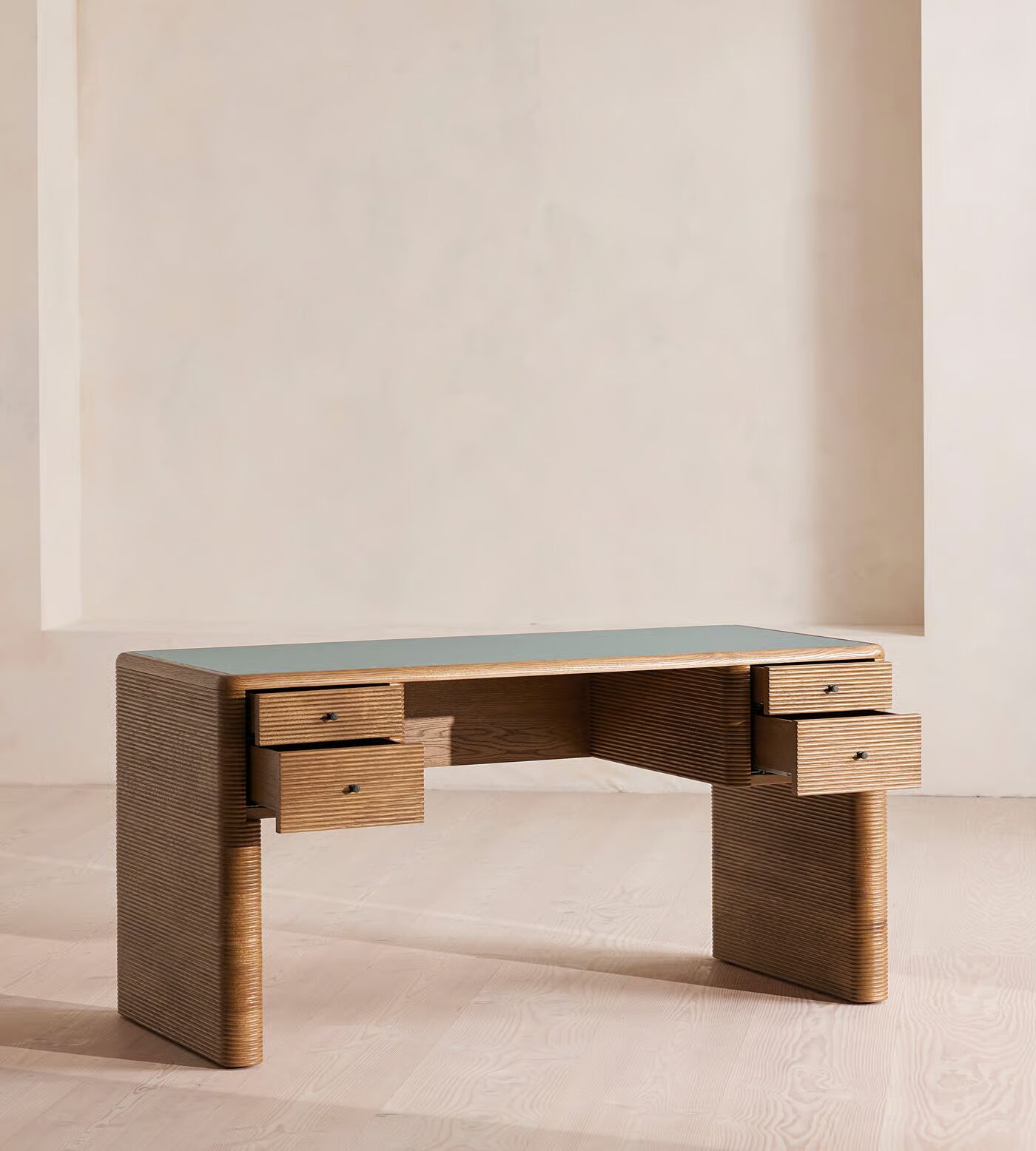 Office desk made of solid teak wood in brown finish with drawers Office desk made of solid teak wood in brown finish with drawers