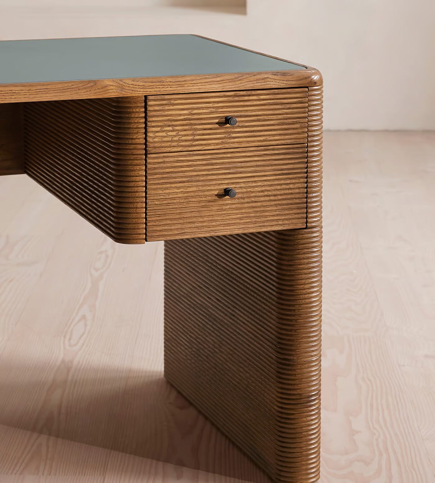 Office desk made of solid teak wood in brown finish with drawers Office desk made of solid teak wood in brown finish with drawers