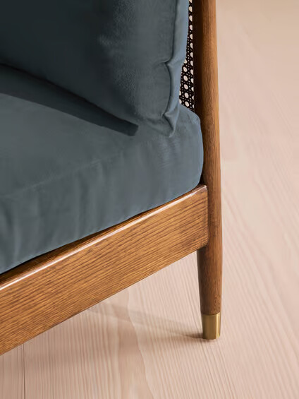 loveseat Sofa with cane sides, velvet upholstery, and 2 side pillows loveseat Sofa with cane sides, velvet upholstery, and 2 side pillows