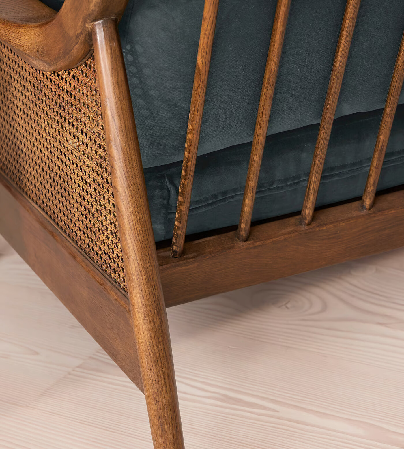 loveseat Sofa with cane sides, velvet upholstery, and 2 side pillows loveseat Sofa with cane sides, velvet upholstery, and 2 side pillows