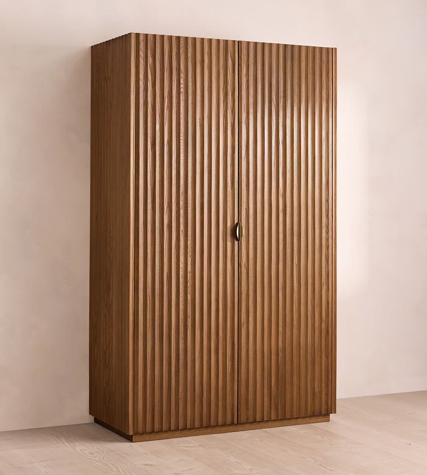 Luxury two door wardrobe with shelves and hanging rail in brown finish