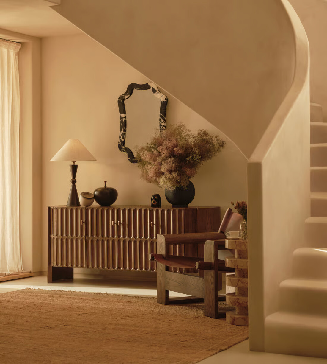 Sideboard in teak wood with brown finish for dining or living room storage Sideboard in teak wood with brown finish for dining or living room storage