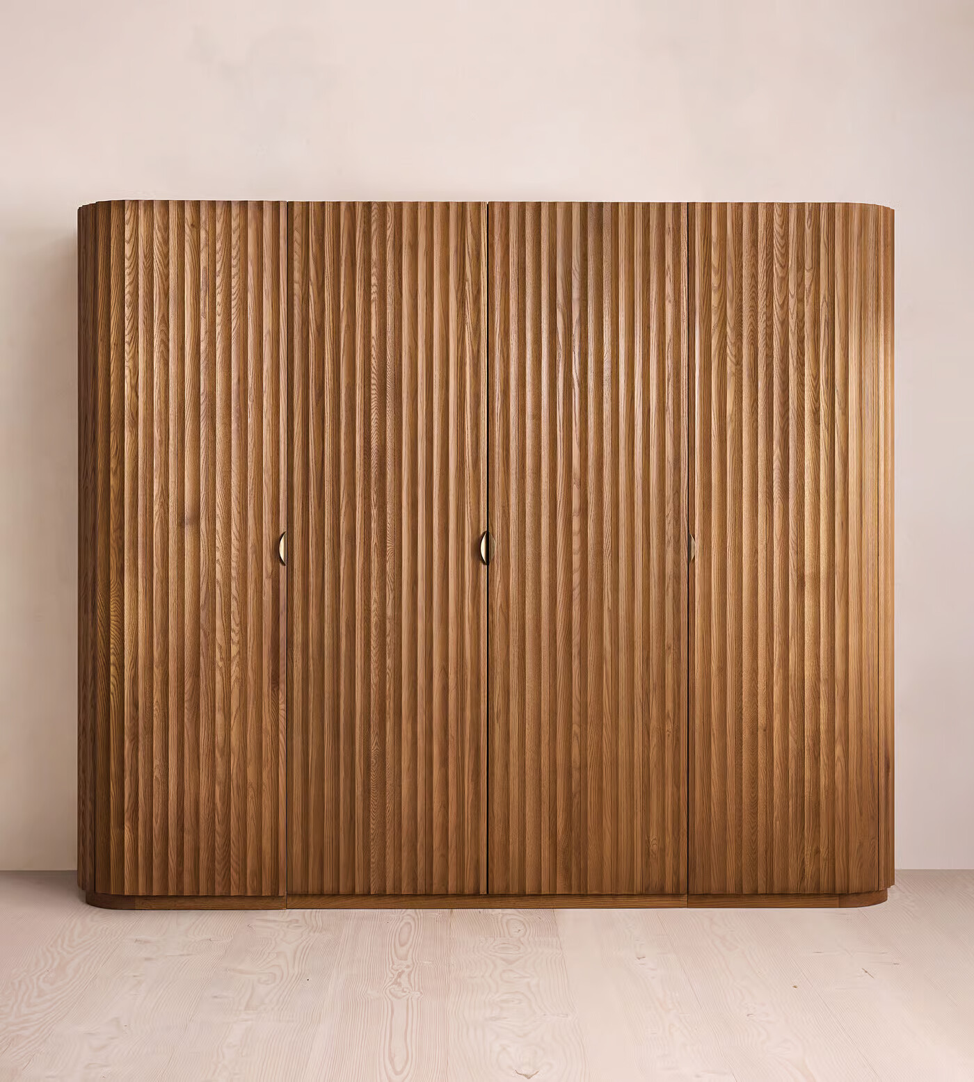 Luxury teak wood wardrobe with double and single unit design in brown finish