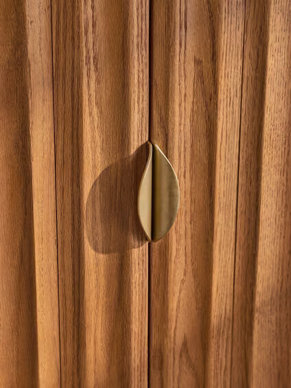 Luxury teak wood wardrobe with double and single unit design in brown finish