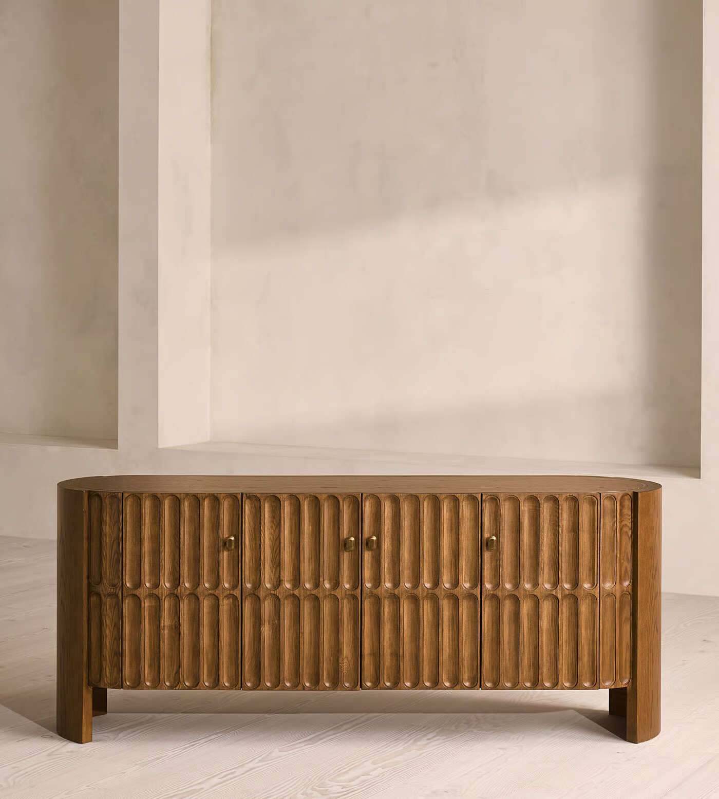 Sideboard in teak wood with brown finish for dining or living room storage Sideboard in teak wood with brown finish for dining or living room storage