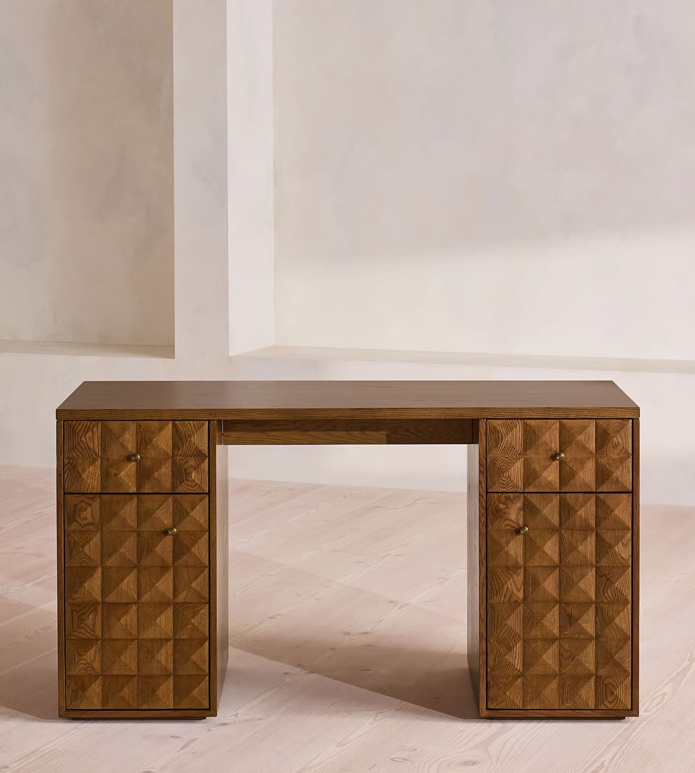 Reading table with drawer and door made of solid teak wood in brown finish