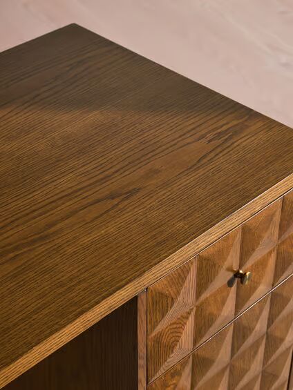 Reading table with drawer and door made of solid teak wood in brown finish