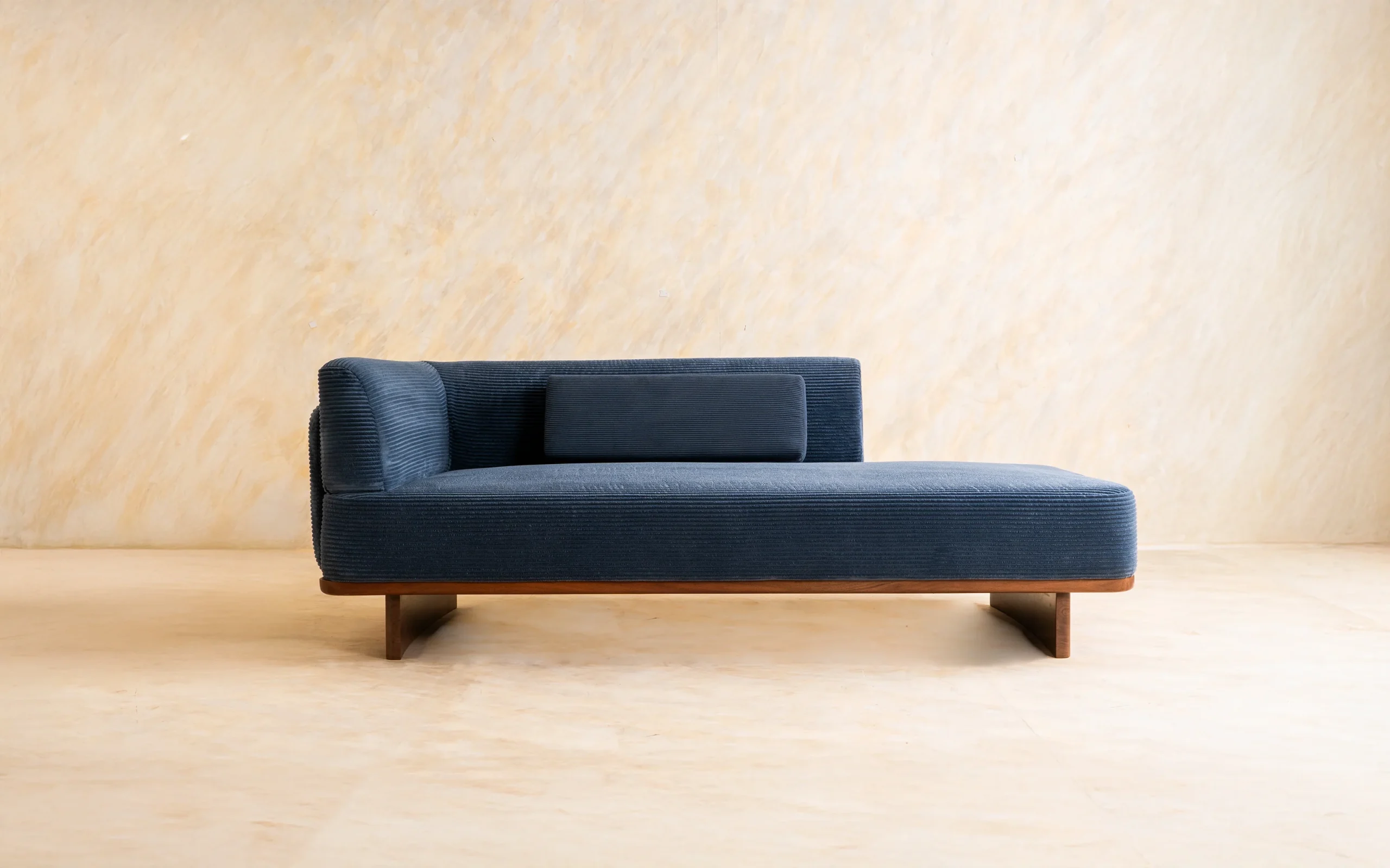 Modern 3 Seater Sofa in Teak Wood with Walnut Finish and Upholstered Cushions Modern 3 Seater Sofa in Teak Wood with Walnut Finish and Upholstered Cushions