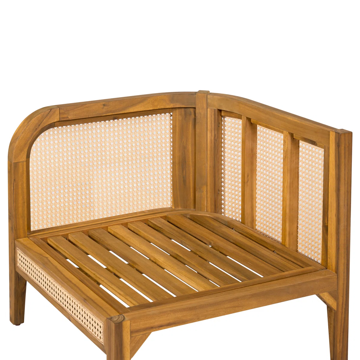 Sectional Sofa with Woven Cane Accents in Teak Wood and Natural Finish Sectional Sofa with Woven Cane Accents in Teak Wood and Natural Finish