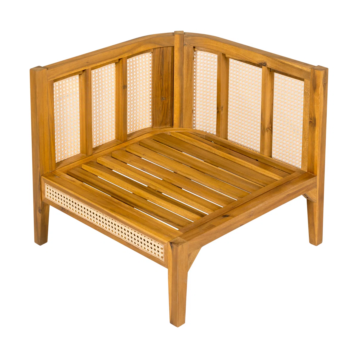 Sectional Sofa with Woven Cane Accents in Teak Wood and Natural Finish Sectional Sofa with Woven Cane Accents in Teak Wood and Natural Finish