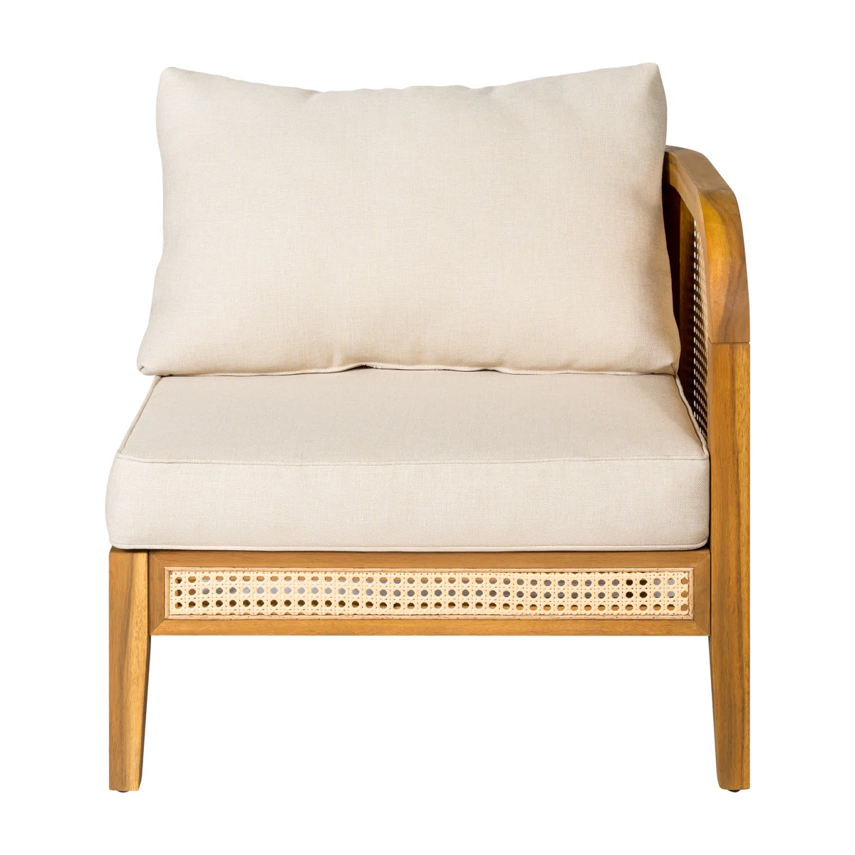 Sectional Sofa with Woven Cane Accents in Teak Wood and Natural Finish Sectional Sofa with Woven Cane Accents in Teak Wood and Natural Finish