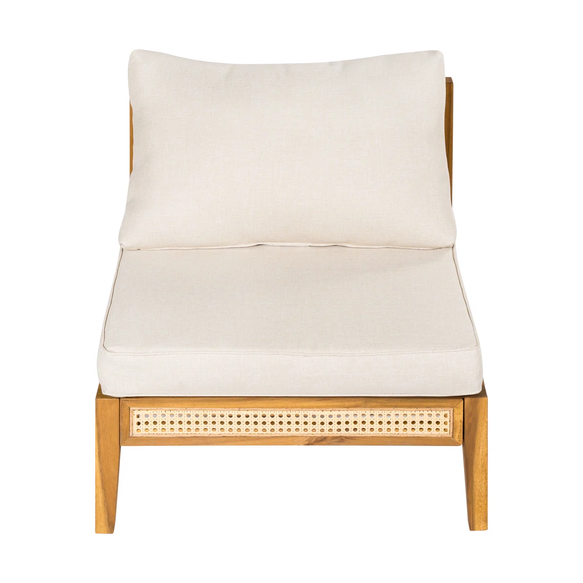 Sectional Sofa with Woven Cane Accents in Teak Wood and Natural Finish Sectional Sofa with Woven Cane Accents in Teak Wood and Natural Finish