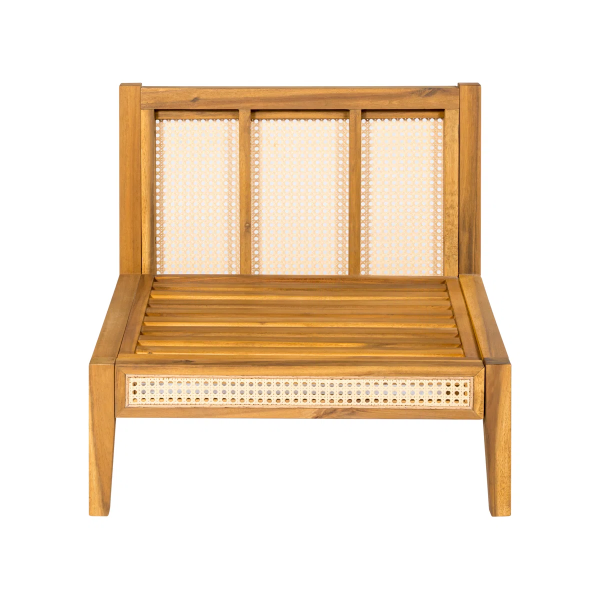 Sectional Sofa with Woven Cane Accents in Teak Wood and Natural Finish Sectional Sofa with Woven Cane Accents in Teak Wood and Natural Finish