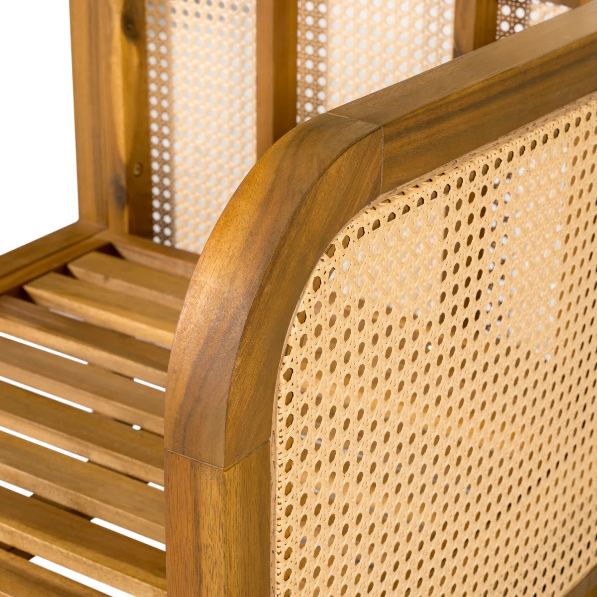 Sectional Sofa with Woven Cane Accents in Teak Wood and Natural Finish Sectional Sofa with Woven Cane Accents in Teak Wood and Natural Finish